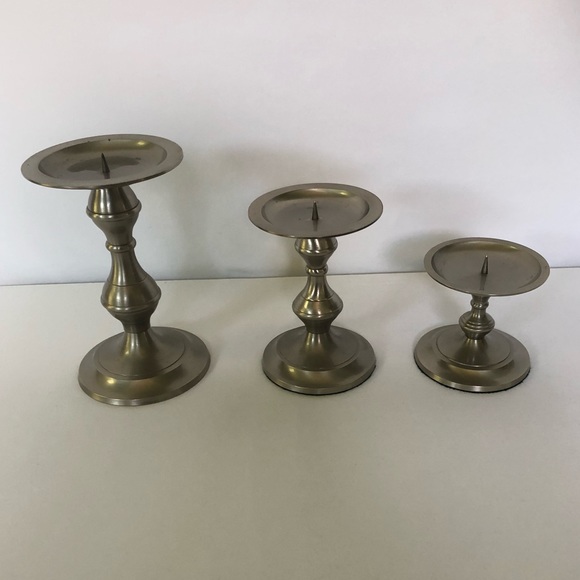 Set of 3 Vintage Pewter Tapered Candle Holders - Picture 6 of 8